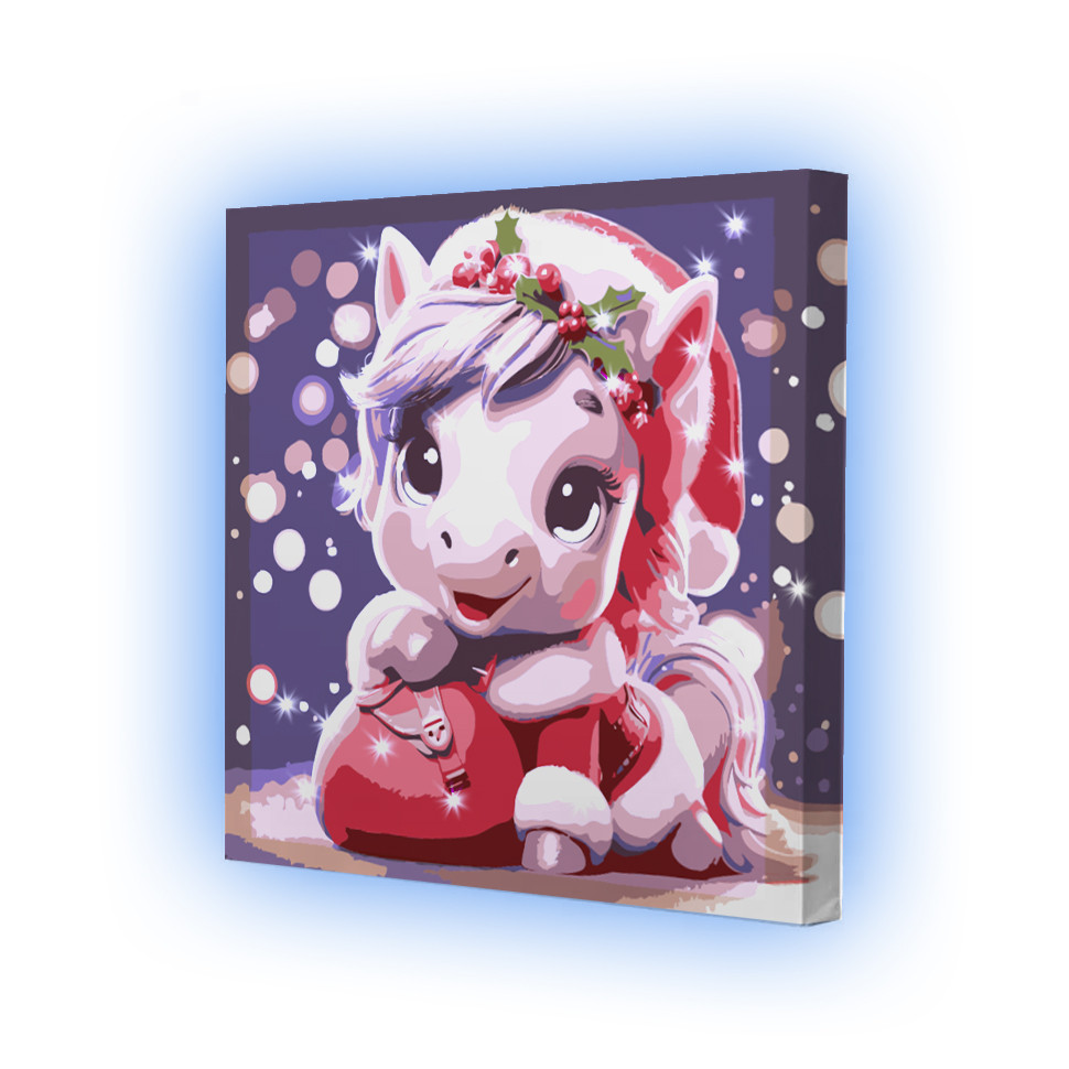 Картина по номерах зі світлодіодною підсвіткою для дітей Riviera Blanca Святкова поні 25x25 см (ГР1-044), фото 1