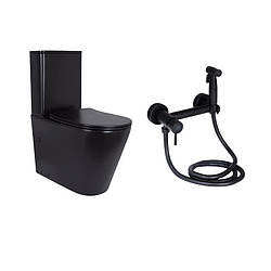 Комплект 2 в 1: підлоговий унітаз Qtap Scorpio Matt Black QT14226088AMB + набір гігієнічного душу Lidz Aria Black LDARI110BLA43394