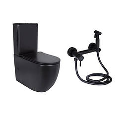 Комплект 2 в 1: підлоговий унітаз Qtap Robin Matt Black QT13226083AMB + набір гігієнічного душу Lidz Aria Black LDARI110BLA43394