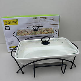 Марміт керамічний прямокутний 38 см 1,7 л з чорною підставкою Maestro MR-11362-73