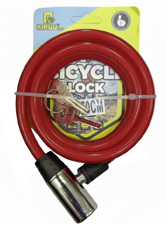 Замок велосипедний KihuuLock 185 (12x1500) на ключі, червоний, фото 1