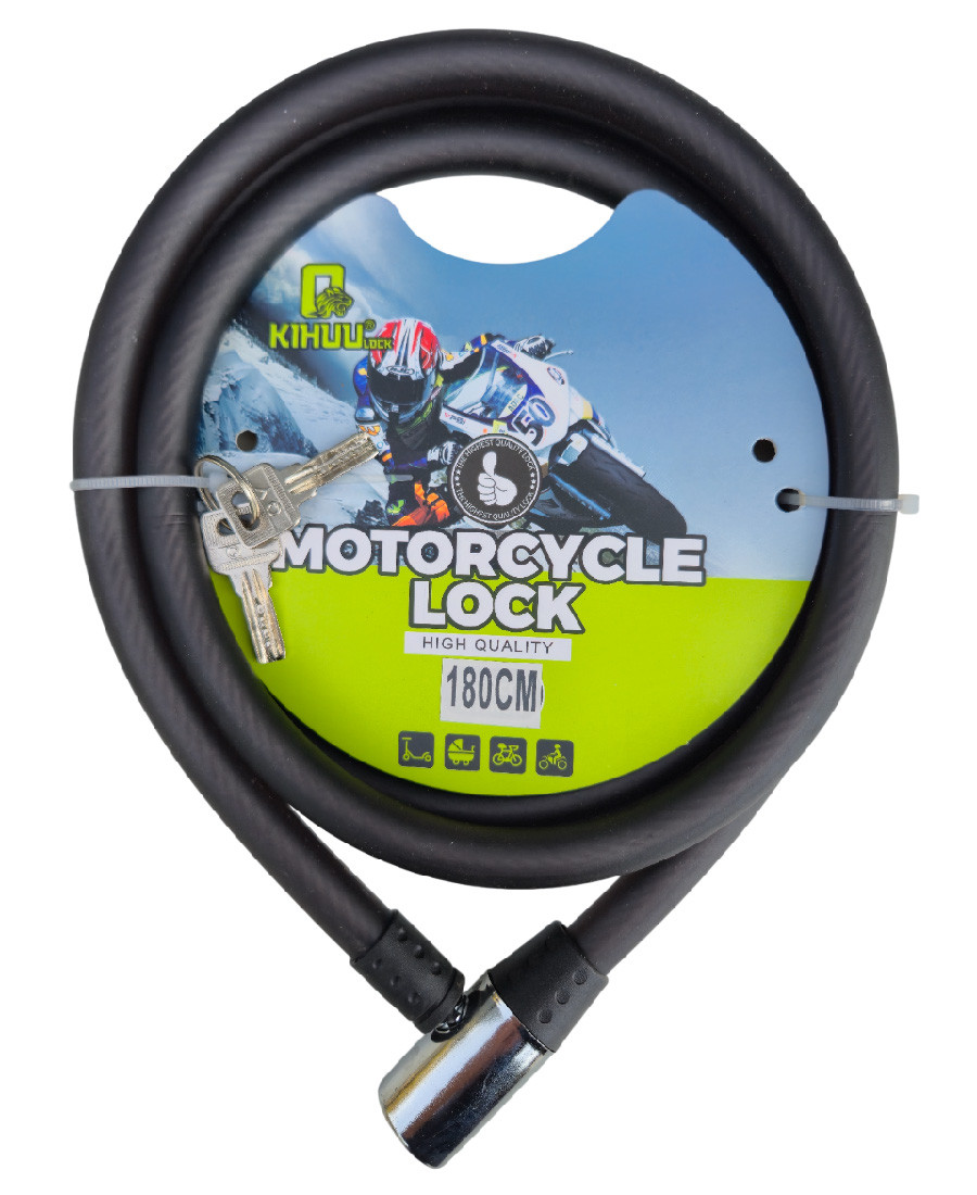 Замок велосипедний KihuuLock 185 (15x1800) на ключі, чорний, фото 1