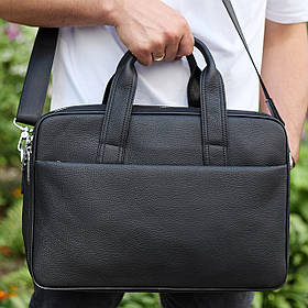 Чоловічий стильний портфель для ноутбука 40х28х10, шкіряна сумочка для документів, офісна сумка для бізнеса, чорний