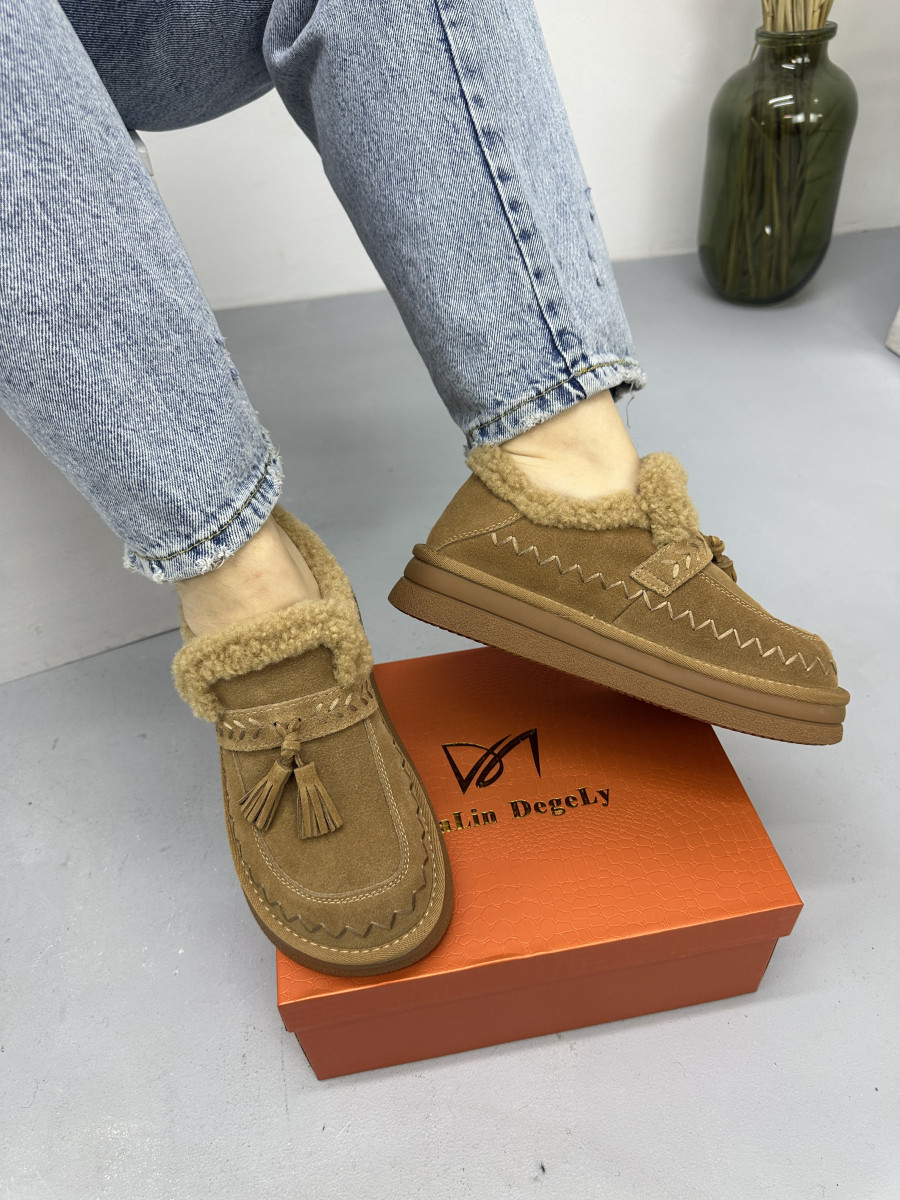 Лофери жіночі зимові MalinDagely C626-6M замшеві колір Сamel, фото 1