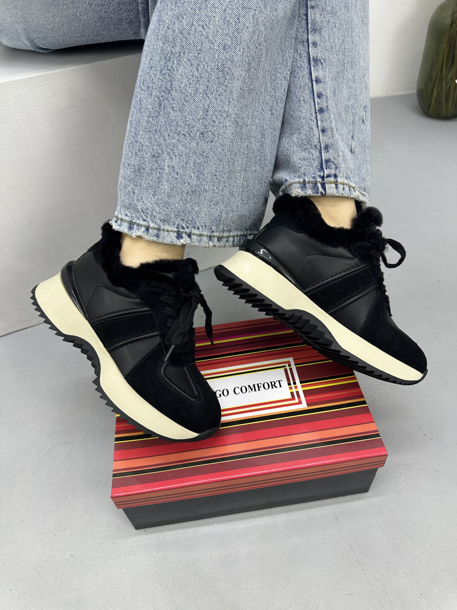 Зимові кросівки утеплені з хутром MeegoComfort 077-12Z BLACK чорні, фото 1