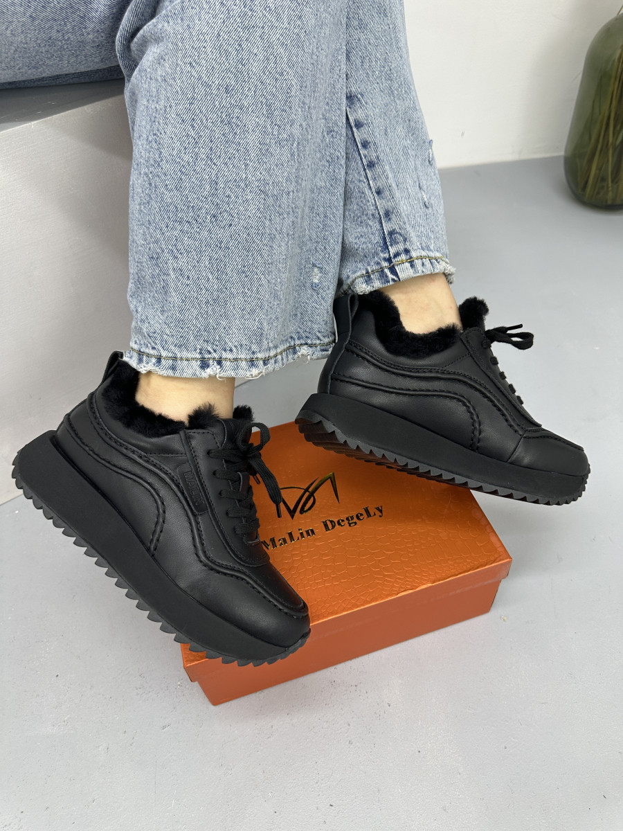 Зимові жіночі кросівки MalinDegely A9066-70M шкіряні чорні, фото 1