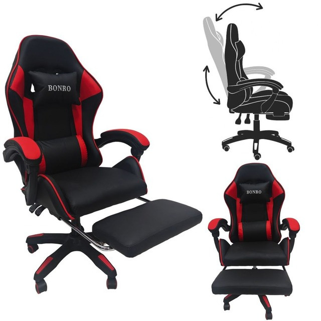 Крісло геймерське Bonro PRO-945 червоне з підставкою для ніг