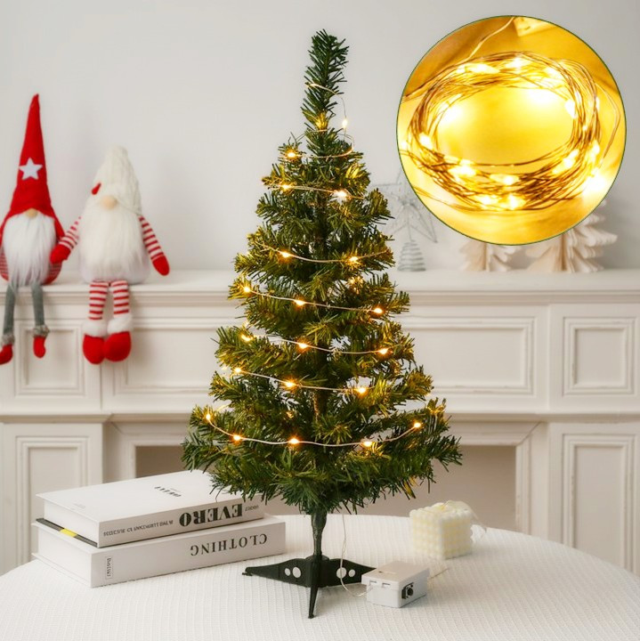 Декоративна новорічна ялинка "Сніжок" 60 см з LED гірляндою на батарейках Warm White, фото 1
