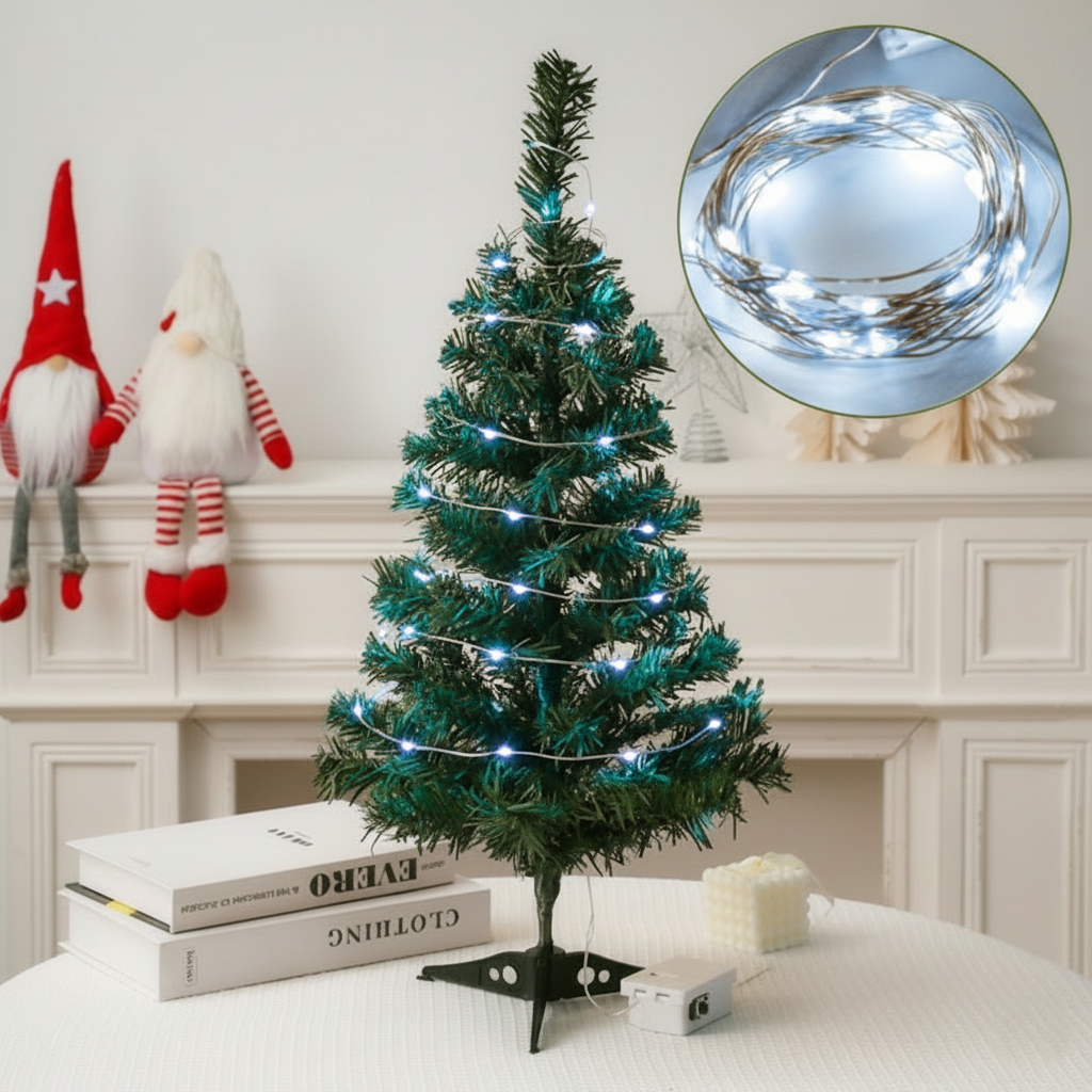 Декоративна новорічна ялинка "Сніжок" 60 см з LED гірляндою на батарейках Cool White, фото 1