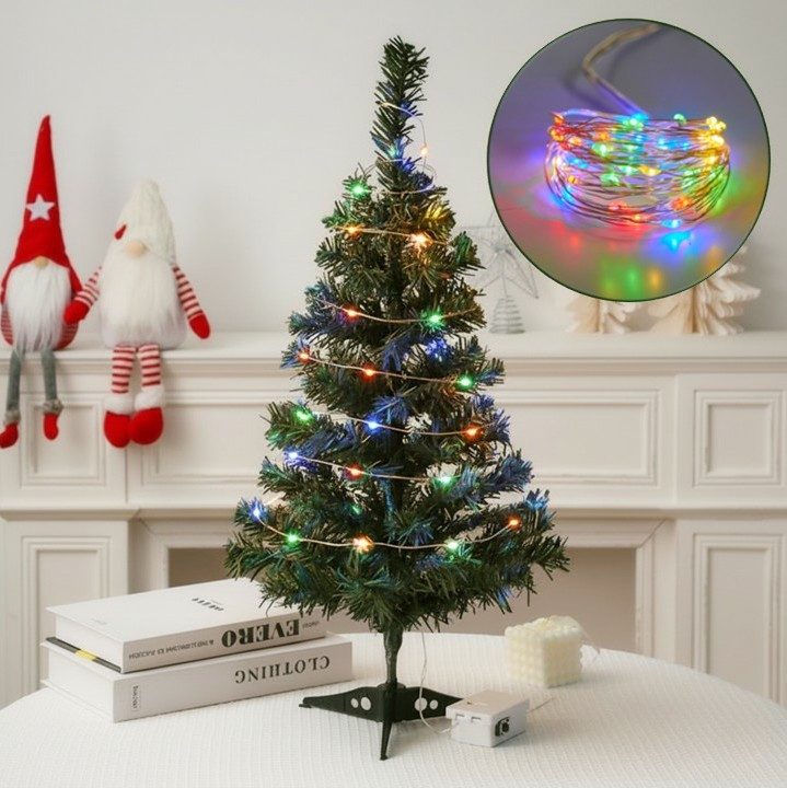 Декоративна новорічна ялинка "Сніжок" 60 см з LED гірляндою на батарейках MultiColor, фото 1