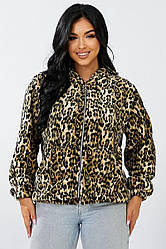 Бомбер жіночий з капюшоном, колір леопардовий, 257R48