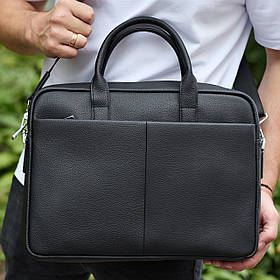 Чоловічий стильний портфель для ноутбука 38х28х8.5, шкіряна сумочка, офісна сумка для бізнеса, чорна
