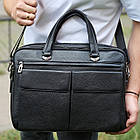 Сумка чоловіча офісна через плече 39х29х10, практичний шкіряний портфель для бізнесу, сумочка для навання, чорний