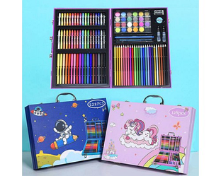 Набір для малювання в кейсі 128 предметів, Космонавт, Синій/Бузковий набір для творчості/Набір художника