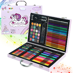 Набір для малювання в кейсі 128 предметів, Космонавт, Рожевий/Бузковий набір для творчості/Набір художника