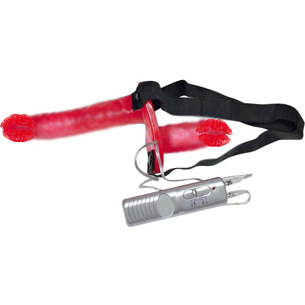 Страпон жіночий подвійний Bad Kitty червоний, 18 х 3 см, фото 1