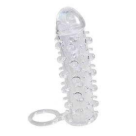 Рельєфна подовжувальна насадка на член із закритою головкою та петлею на мошок Crystal Skin