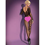 Комбінезон-сітка з рукавами та квітковим візерунком, чорний, S/M, фото 3