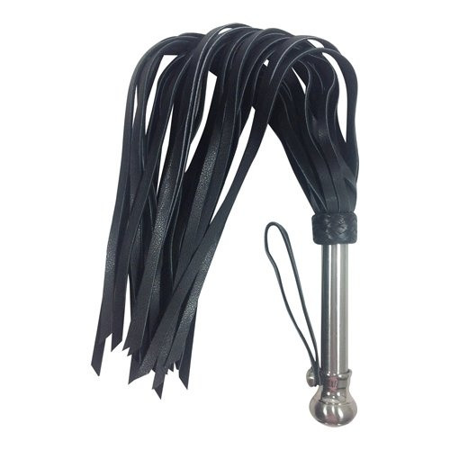 Плетка шкіряна з залізною ручкою, чорна, фото 1