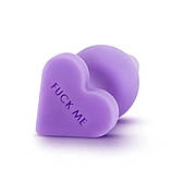 Анальна пробка силіконова Candy Heart Fuck Me, фіолетова, 10.8 х 4.3 см, фото 3