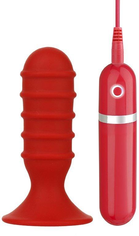Анальна пробка з вібрацією Dream Toys Menzstuff Ribbed Torpedo, червона, 10 х 3 см, фото 1