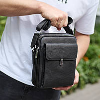 Чоловіча сумка з натуральної шкіри 24х20х8, чорна барсетка через плече, чоловічий месенджер, чорний, фото 10