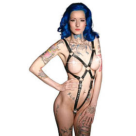 Сексуальна слузі для жінки, зі шкіри, з відкритою грудьми, чорна, S/M