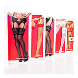 Панчохи сексуальні з мереживною гумкою, під пояс, білі, S/M, фото 6