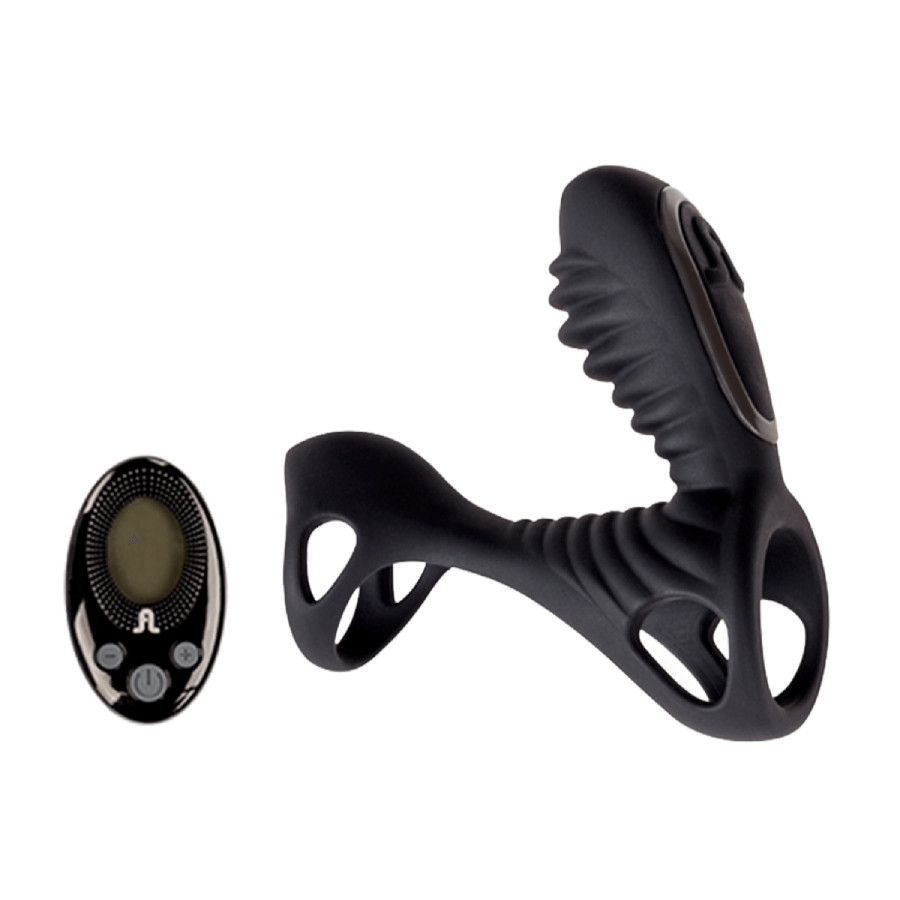 Вібро-насадка Adrien Lastic Gladiator F з пультом, чорна, 11 х 3.6 см, фото 1