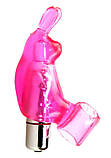 Вібратор на палець силіконовий рожевий у формі зайчика, фото 3