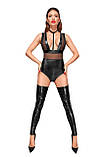 Боді сексуальне з вінілу NOIR з нашийником, чорний, XL, фото 5