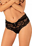 Трусики мереживні Obsessive Elizenes високі, чорні, SM, фото 2