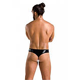 Чоловічі секси стрінги Passion Men Paul, L/XL, мокрий ефект, чорні, фото 2