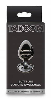 Анальна пробка з кристалом, S, Taboom, метал, чорна, 7.2 х 2.7 см