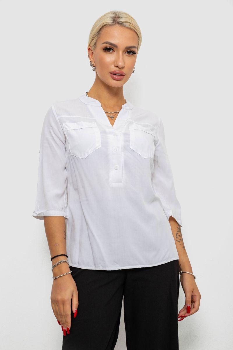 Блуза однотонна, колір білий, 230RR-96-1, фото 1