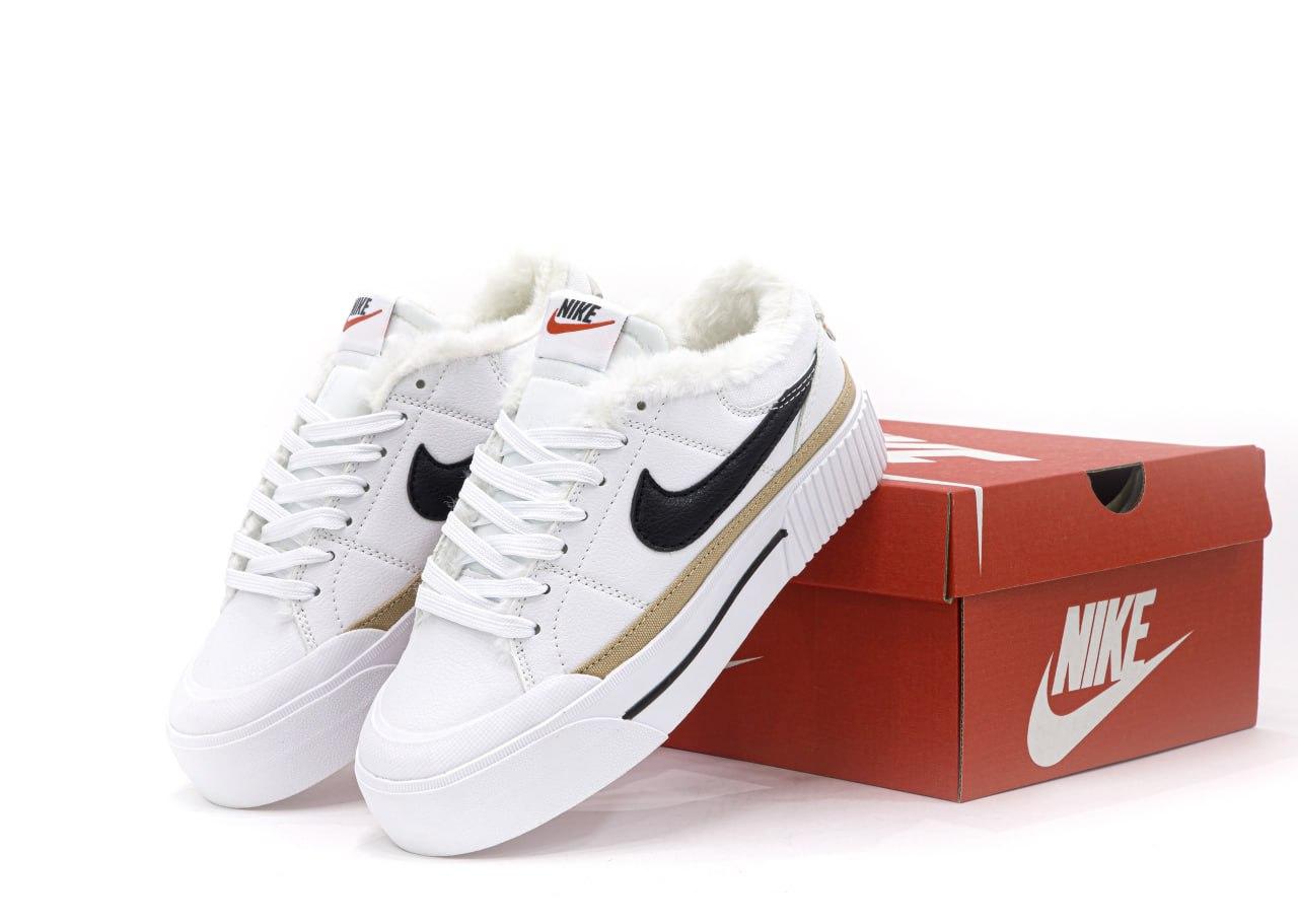 Зимові жіночі кросівки Nike Court Legacy Lift White Black (з хутром) DM7590-100, фото 1