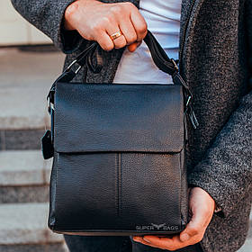 Чоловіча шкіряна сумка-месенджер, барсетка на одне плече 22x26x6 Tiding Bag 75-5271 чорна