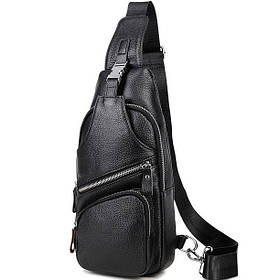 Сумка-слінг чоловіча на плече 17х32х7, нагрудний шкіряний рюкзак для міста TIDING BAG MK16094 чорний