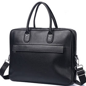 Шкіряна чоловіча сумка для ноутбука 40х30х8, офісний діловий портфель Tiding Bag M364A чорний