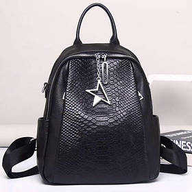 Жіночий рюкзак шкіряний міський з ременцем 23х30х11, сумка на спину для навчання, чорна