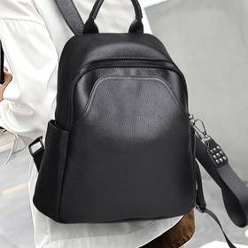 Жіночий шкіряний рюкзак міського типу 23х30х13, сумка на спину під мат, чорна