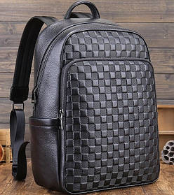 Рюкзак чоловічий шкіряний 30х41х12, міський наплічник для ноутбука та документів Tiding Bag 63989 чорний