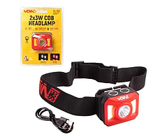 Оригінал! Ліхтар налобний "VOIN" VL-163 2х3W-COB(W/R)+3W XPE/АКБ800mAh/рег, нахилу - Вища Якість!