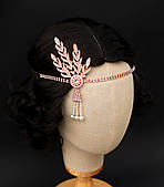 Карнавальна пов'язка "Дейзі" прикраса на голову з пір'ям у стилі гетсбі - рожеве золото Aushal Jewellery