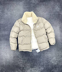 Універсальна двостороння зимова куртка пуховик Nike бежево-біла — стиль і комфорт у холодну погоду