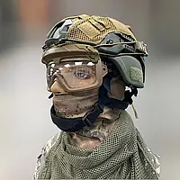 Маска тактическая Yakeda, крепление на шлем, прозрачное стекло, цвет койот [n-2441]