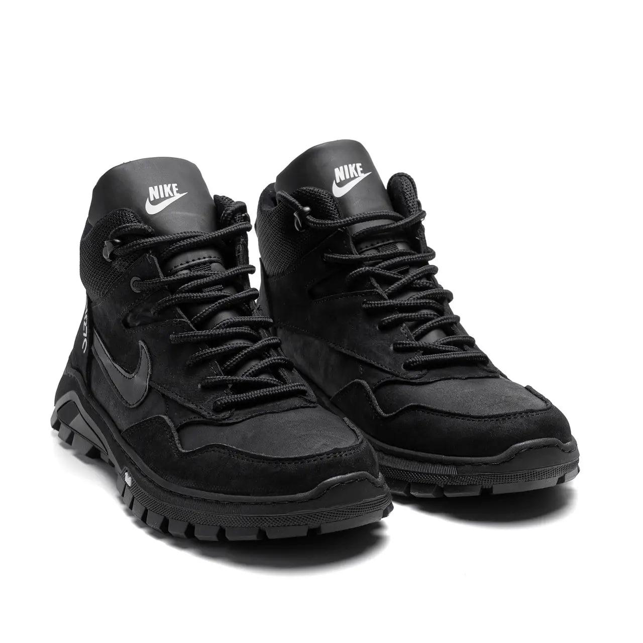 Чоловічі зимові шкіряні черевики Nike Air Max — чорні, фото 1