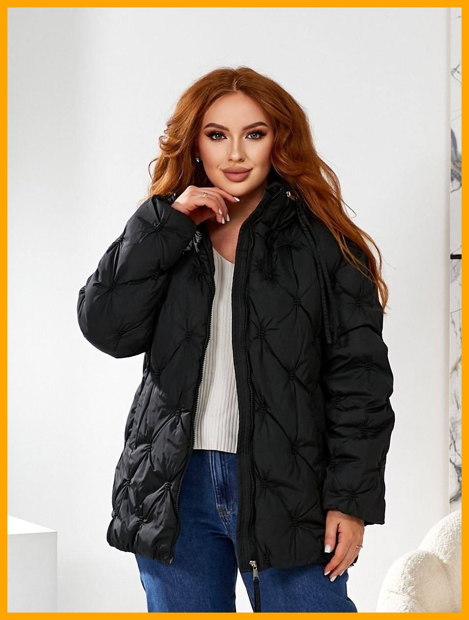 Жіноча куртка прямого крою стьобана демісезонна з капюшоном практична чорна 42-50 - фото 1 - id-p2785600241