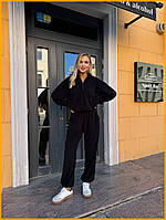 Жіночий спортивний костюм джерсі вільний полузип стоячка без капюшона джоггери з кишенями затишний 4 кольори 42-48