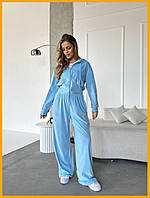 Жіночий спортивний костюм велюровий вільного крою демісезонний капюшон блискавка штани прямі чорний 42-48